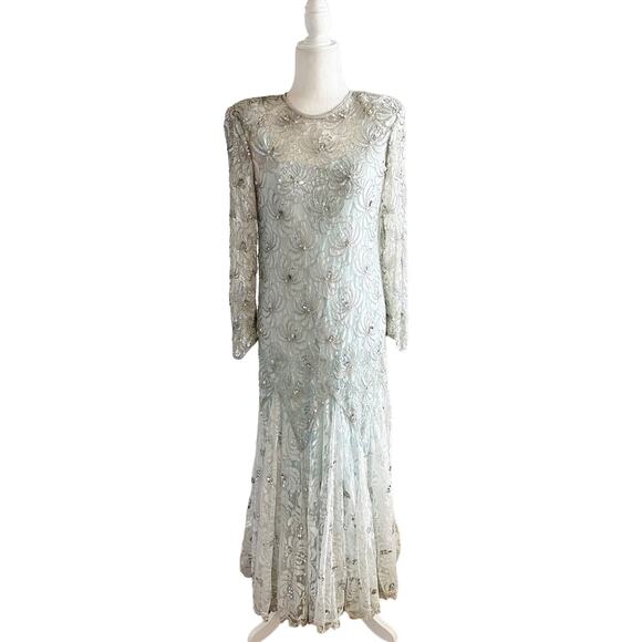 Vintage 1980’s Judith Ann Creations Beaded Gown Small Green - Picture 3 of 14